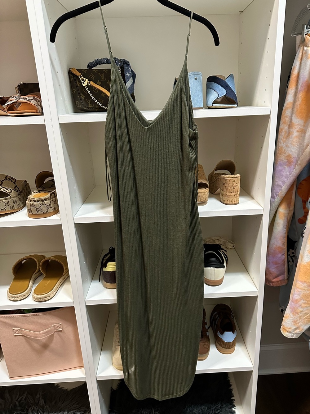 NWOT Express Olive Green Ribbed Slip Dress size M